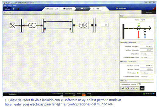 Editor de redes flexible incluido con el software RelayLabTest