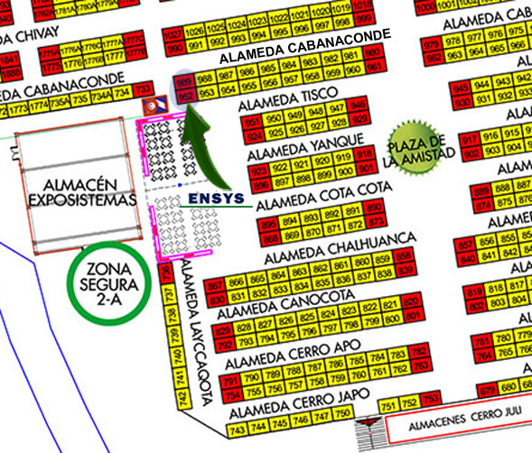 Plano de Ubicacion de Stand 952 y 959 ENSYS en PERUMIN